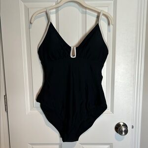 Shade & Shore Black One Piece Bathing Suit with White Trim Women's Large